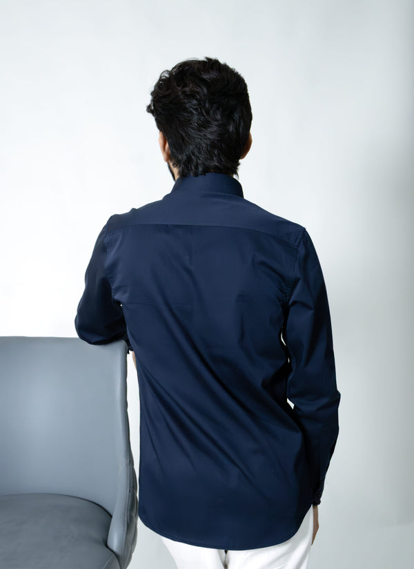 Navy Blue Cotton Satin Shirt