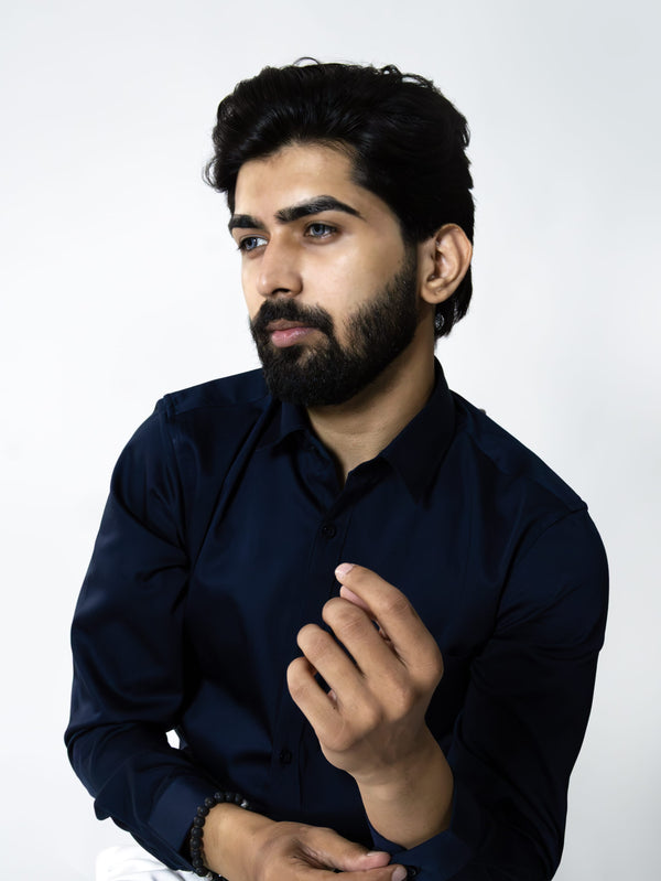 Navy Blue Cotton Satin Shirt