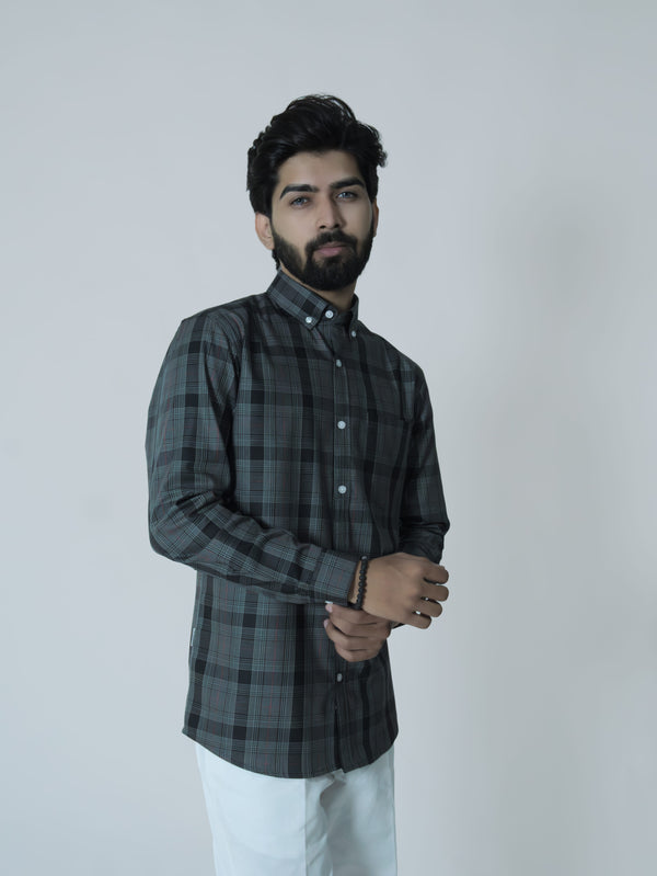 Charcoal Grey Signature Twill Checks Shirt