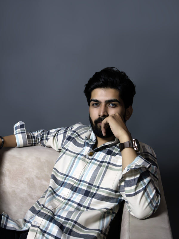 Beige Twill Checks Shirt