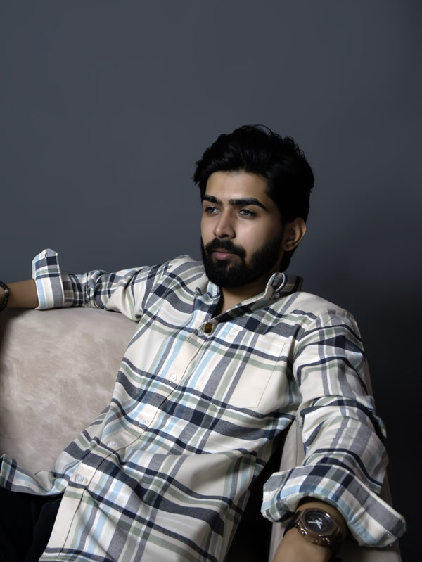 Beige Twill Checks Shirt