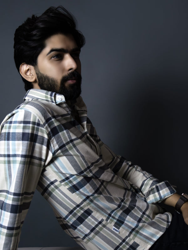 Beige Twill Checks Shirt