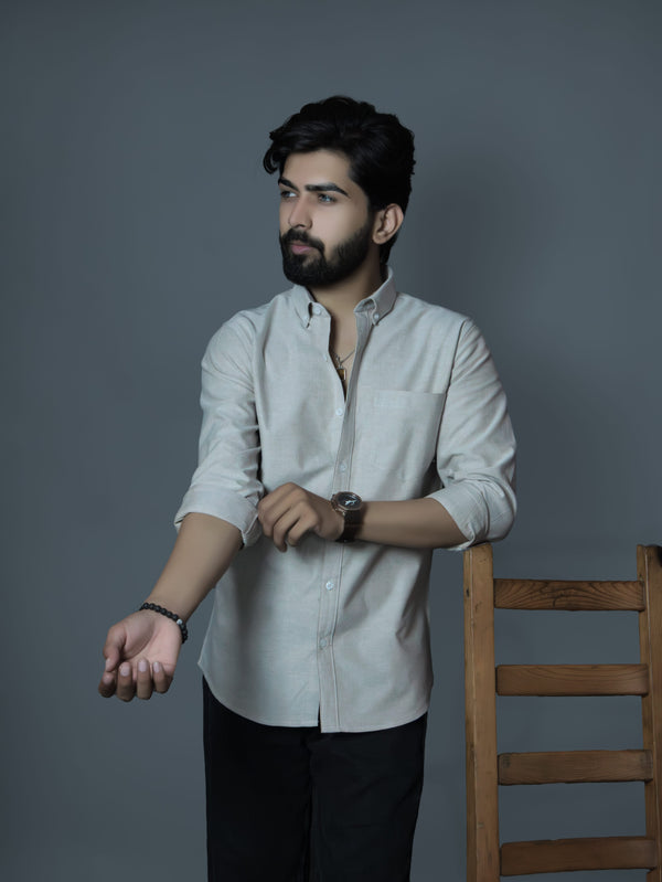 Subtle Beige Cotton Oxford Shirt
