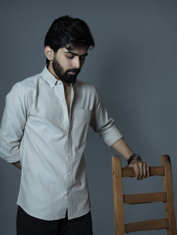 Subtle Beige Cotton Oxford Shirt