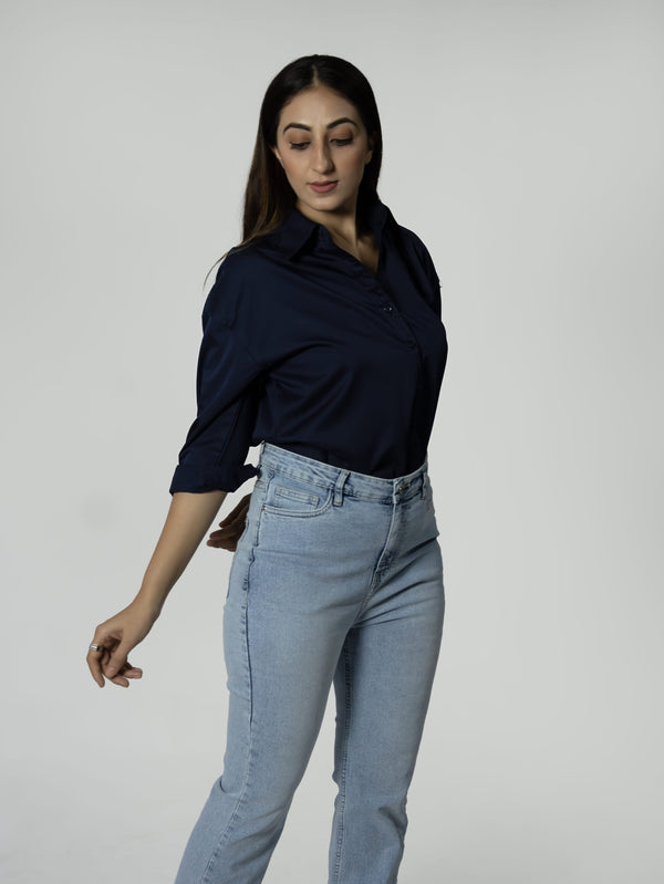 Luxe Navy Satin Shirt
