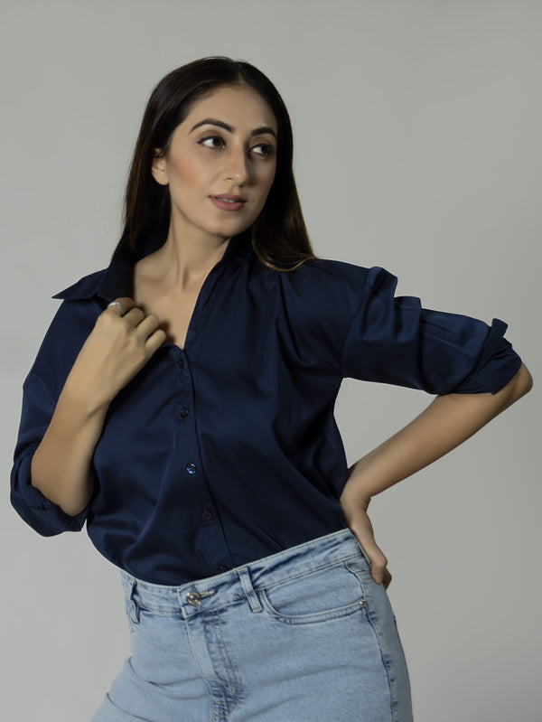 Luxe Navy Satin Shirt