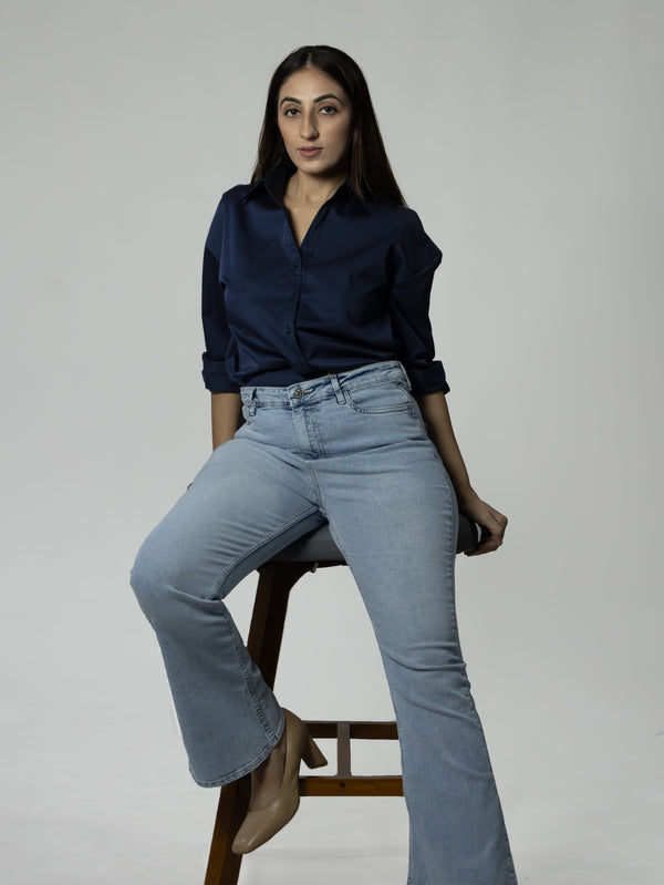 Luxe Navy Satin Shirt