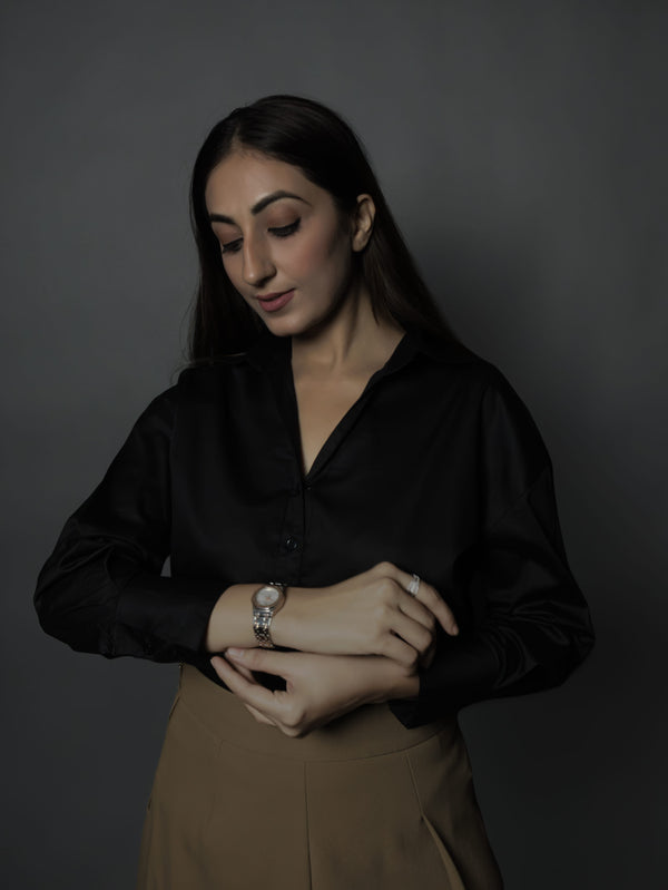 Signature Black Satin Shirt