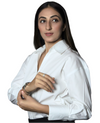 Woman wearing a white shirt on a white background